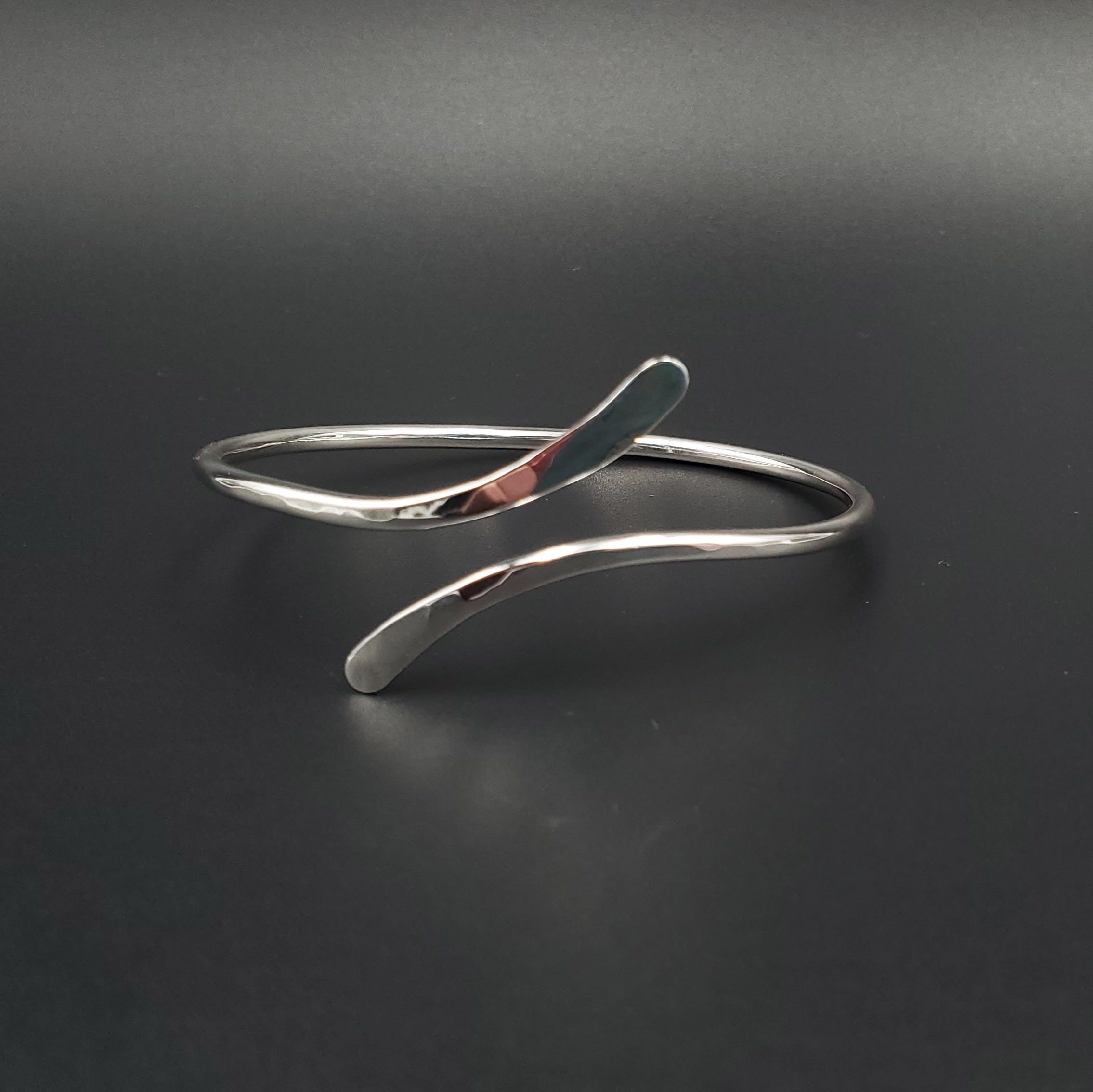 sterling silver hammered open bypass bracelet