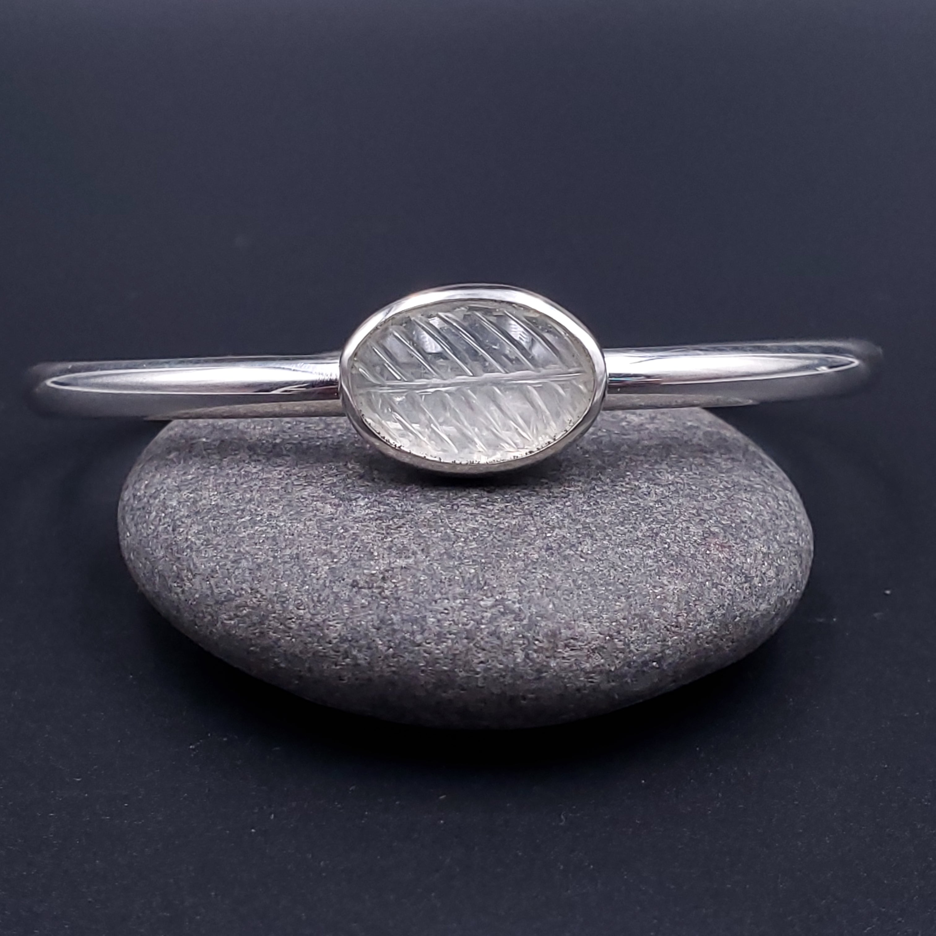 Oval moonstone on silver cuff bracelet