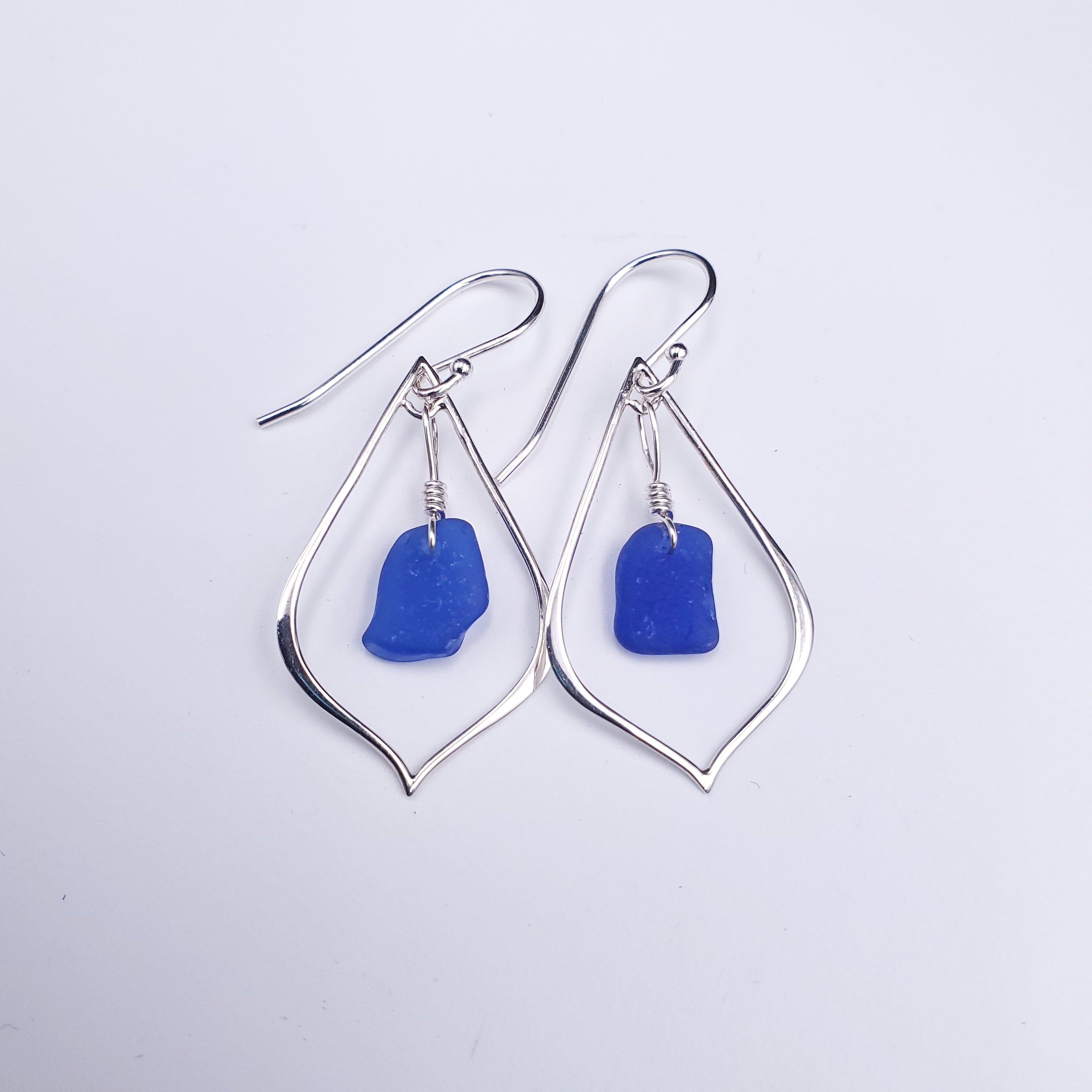 Medium pointed teardrop earrings with sea glass