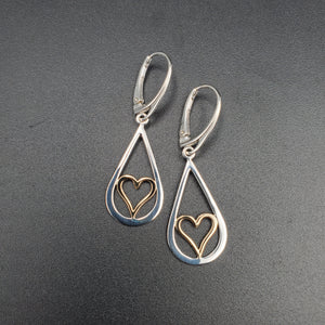 Two-tone teardrop heart dangle earrings