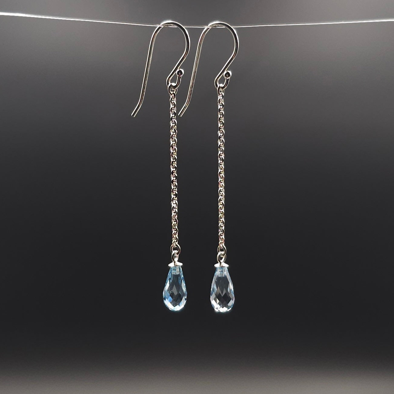 Blue topaz briolette long dangle earrings