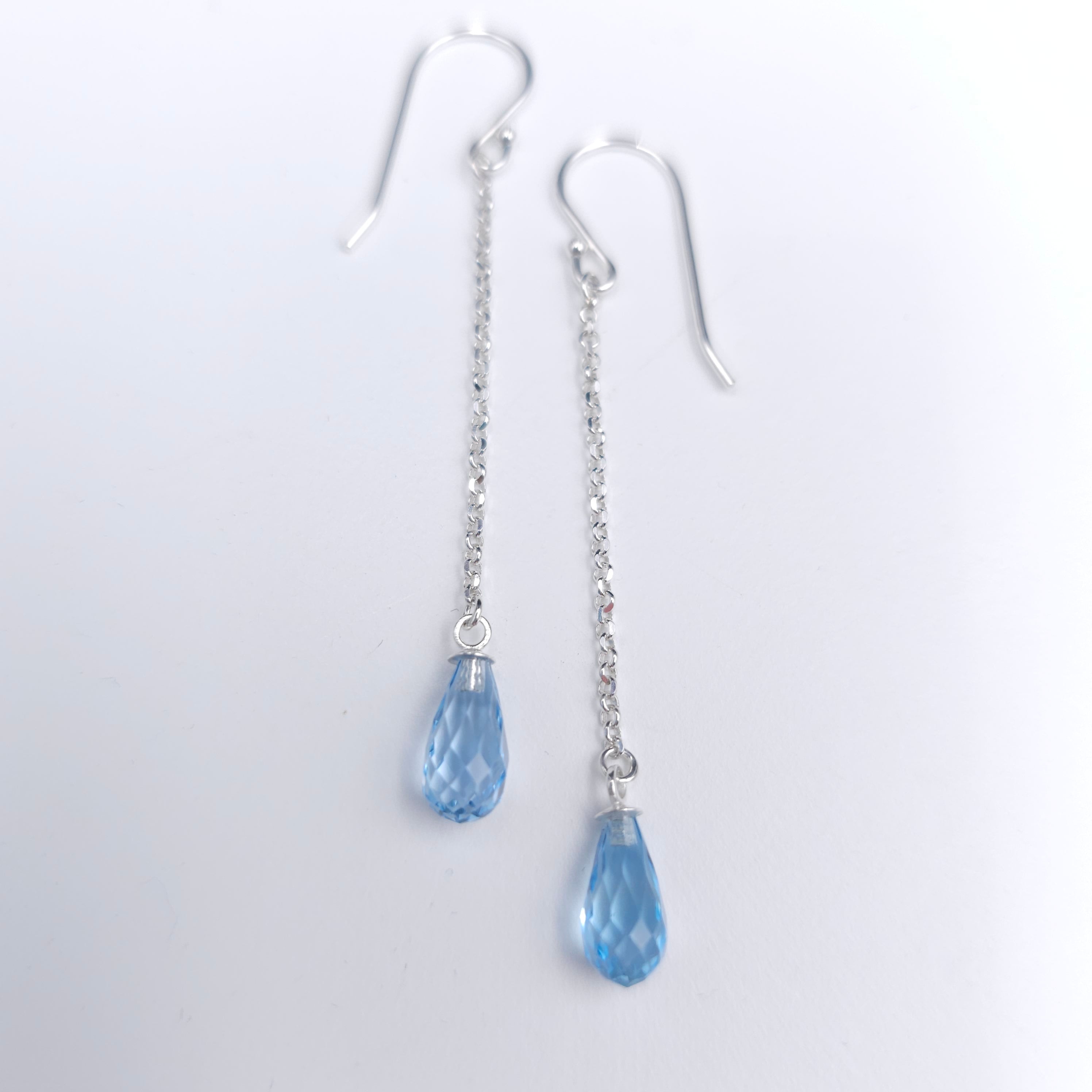 Blue topaz briolette long dangle earrings