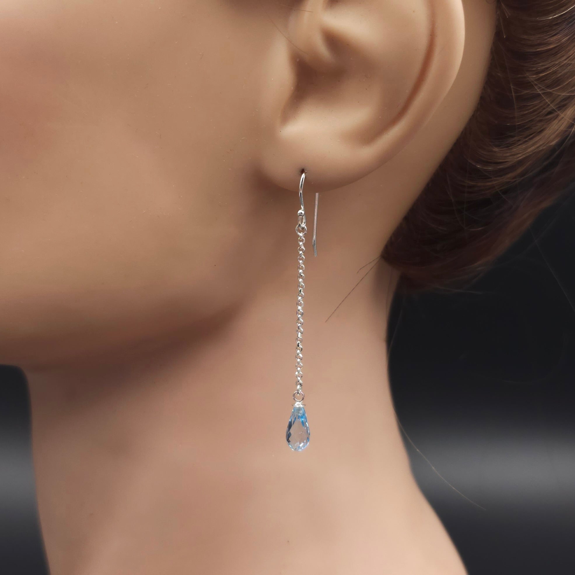 Blue topaz briolette long dangle earrings